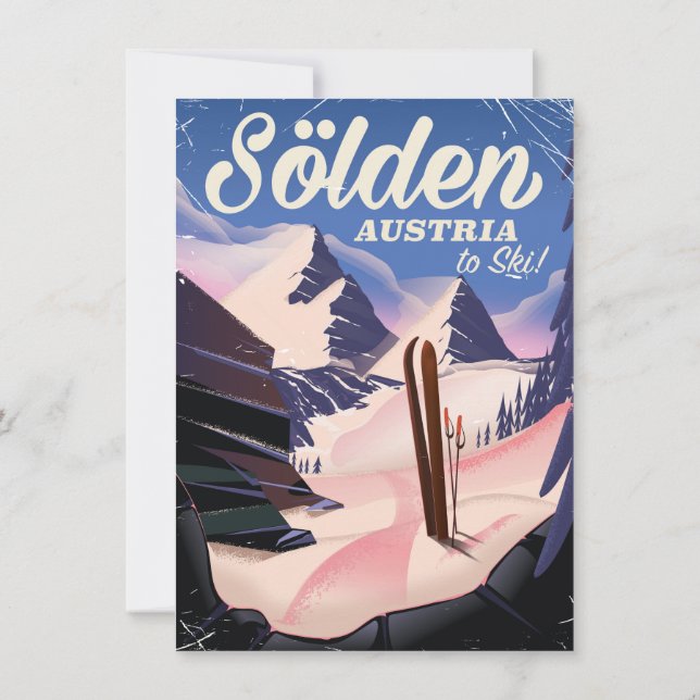 Sölden Austria vintage ski poster Inbjudningar (Baksida)