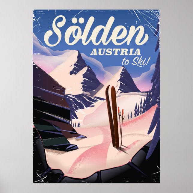 Sölden Österrike vintage skidposter Poster (Framsidan)