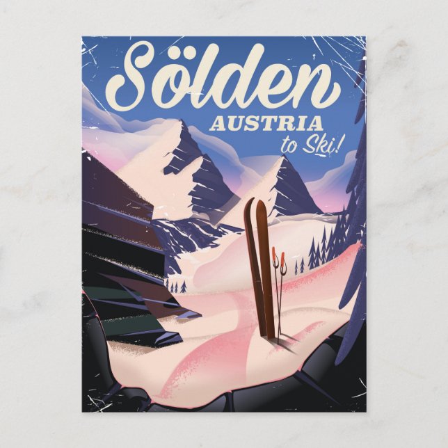 Sölden Österrike vintage skidposter Vykort (Framsida)