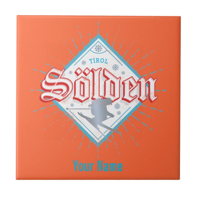 Solden Tirol Retro Skier Vintage Ski Helgdag Kakelplatta (Framsidan)