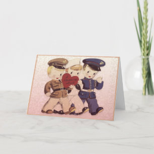 Soldier Boys Valentine Hej Vintage Card Helgkort