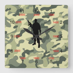 Soldier Camo Military Time Wall Clock Fyrkantig Klocka