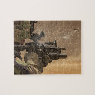 Soldier Fires Hans Weapon Jigszle Puzzle Pussel
