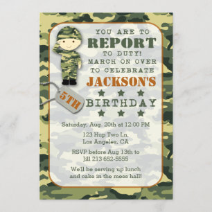 Soldier Military Camo Boy Birthday bjudande Inbjudningar