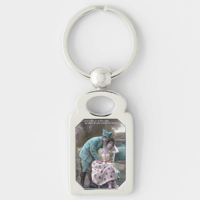 Soldier och Älskare Rektangulärt Silverfärgad Nyckelring (Framsidan)