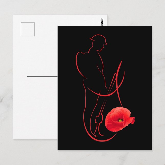Soldier Red Poppy Military Memorial Veterans Day Vykort (Fram/baksida)