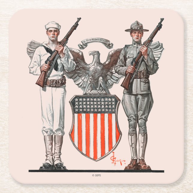 Soldier, Sailor och U.S. Shield Underlägg Papper Kvadrat (Framsidan)