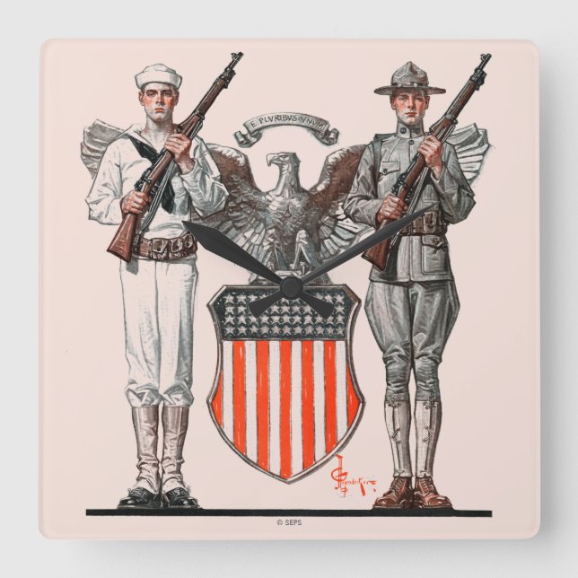 Soldier, Sailor och USA Shield Fyrkantig Klocka (Framsida)