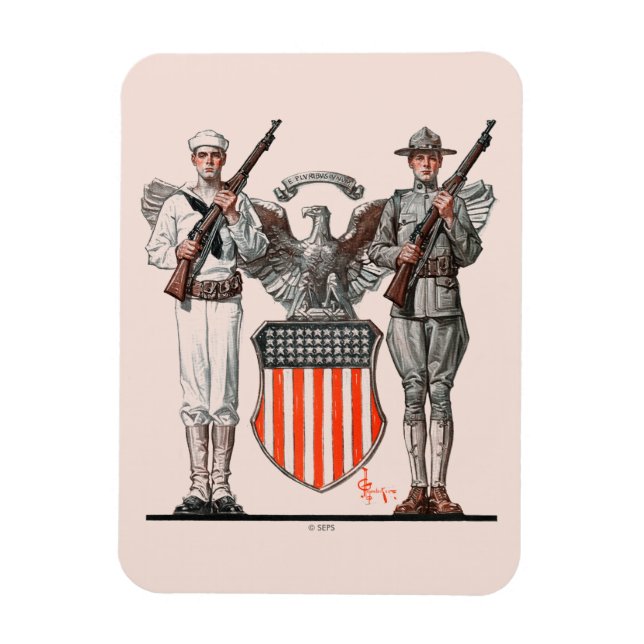 Soldier, Sailor och USA Shield Magnet (Vertikal)