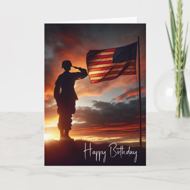 Soldier Saluting Flagga for Birthday Kort (Framsida)