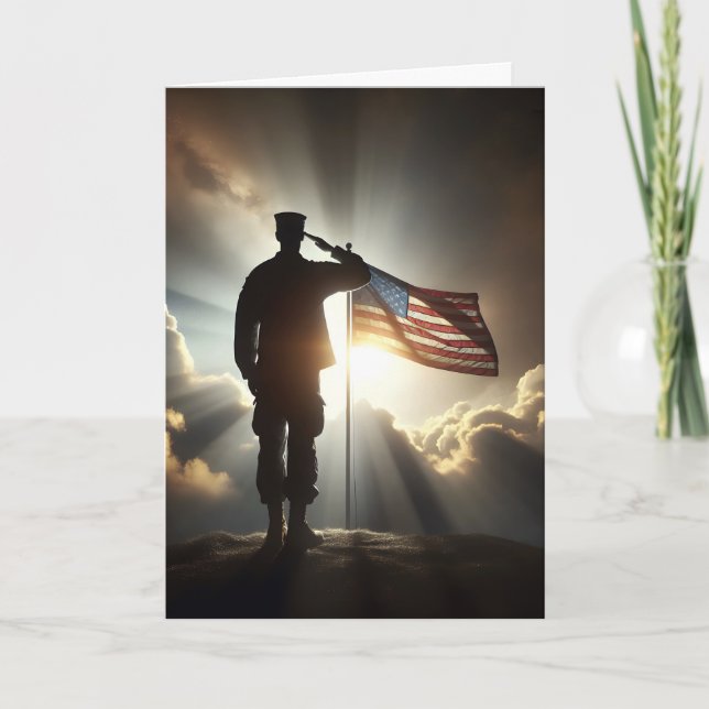 Soldier Saluting Flagga for Birthday Kort (Framsida)