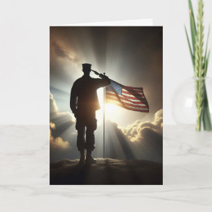 Soldier Saluting Flagga for Birthday Kort