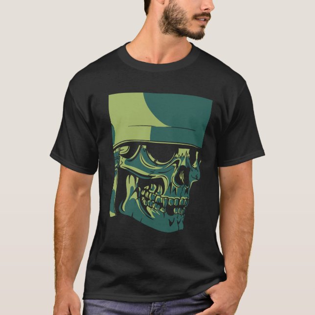 Soldier Skull Simple Modern Black Art Trendig T Shirt (Framsida)