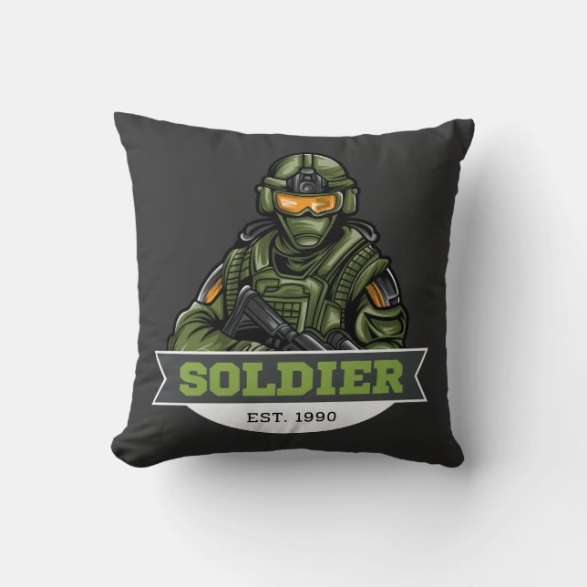 Soldier taktisk logotyp – Militär emblemdesign Kudde (Framsida)