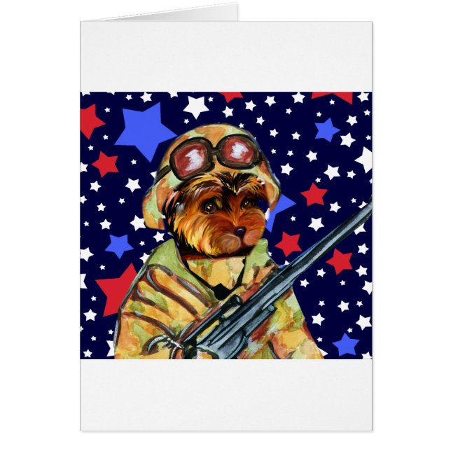 SOLDIER YORKIE POO HÄLSNINGSKORT (Framsidan)