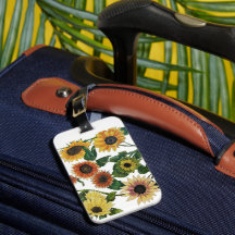 Soldränkt solros konstnärlig blommig bagagetikett