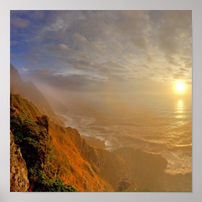 Solen går ned över Stilla havet från Heceta Poster (Framsidan)
