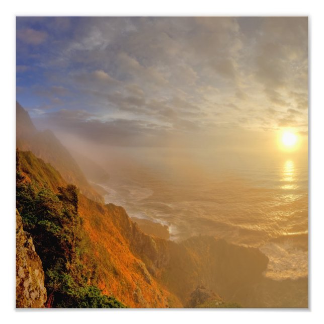 Solen går ner över Stilla havet från Heceta Fototryck (Framsidan)