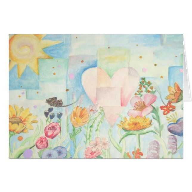 Solen, hjärta och blomman sätter in hälsningskort (Framsidan Horizontal)