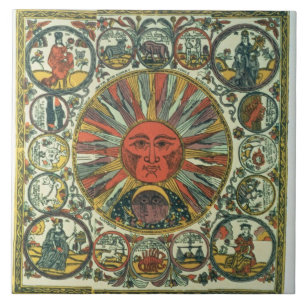 Solen och zodiacen, ryss, sent 18th århundrade kakelplatta