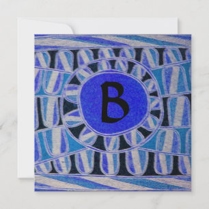 SOLENERGI MONOGRAM Aqua Blå Svart Abstrakt Inbjudningar