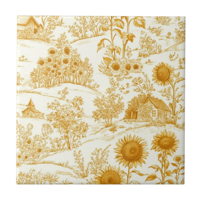 Solfält Landsbygd Vintage Gul Toile Kakelplatta (Framsidan)