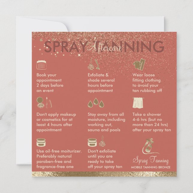 Solfångare Eftervårdsinstruktioner Tips Bronze Sun Inbjudningar (Baksida)