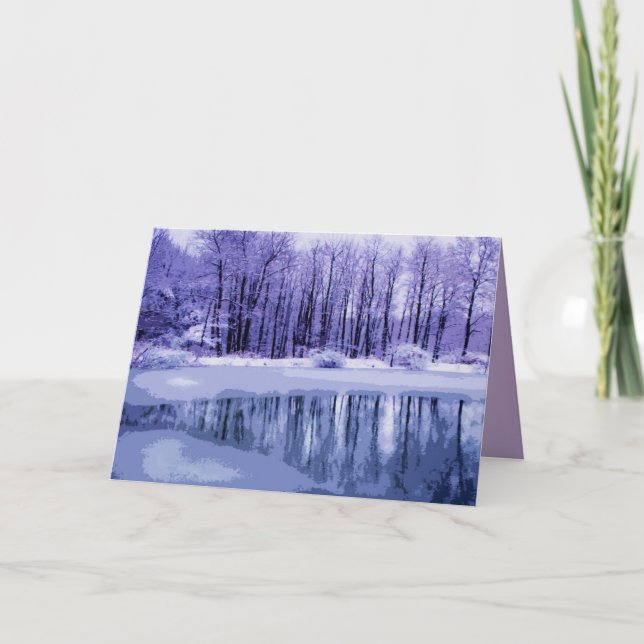 Solfångskort med blå pond-vinter helgkort (Framsida)