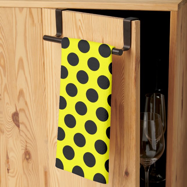 Solfärgad gul med modern svart prickdesign kökshandduk (Thirds Fold)