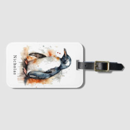 Solfärgstoner, vattenfärgspenguin, anpassningsbar bagagebricka