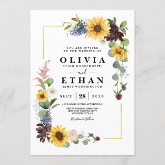 Solfjäder Burgunderrosor Blå Rustik Inbjudningar