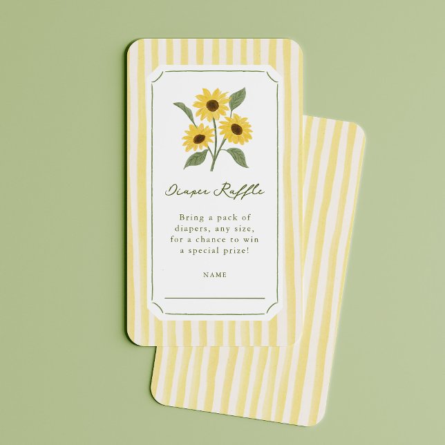 Solfjäder & Gula Ränder Blöja Lotteri Biljett Tilläggskort (sunflower and yellow stripes diaper raffle ticket)