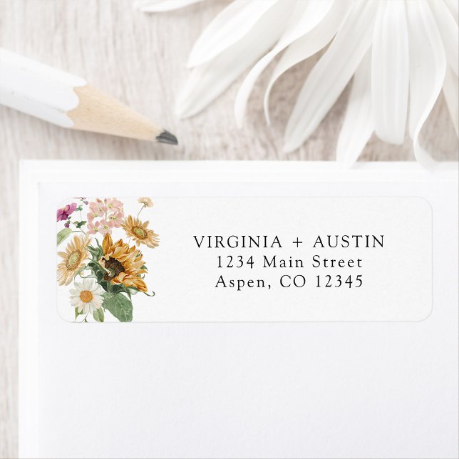 Solfjäder Returadressetikett Returadress Etikett (Elegant Sunflower Wildflower Return Address Label by Painted Paperie
)