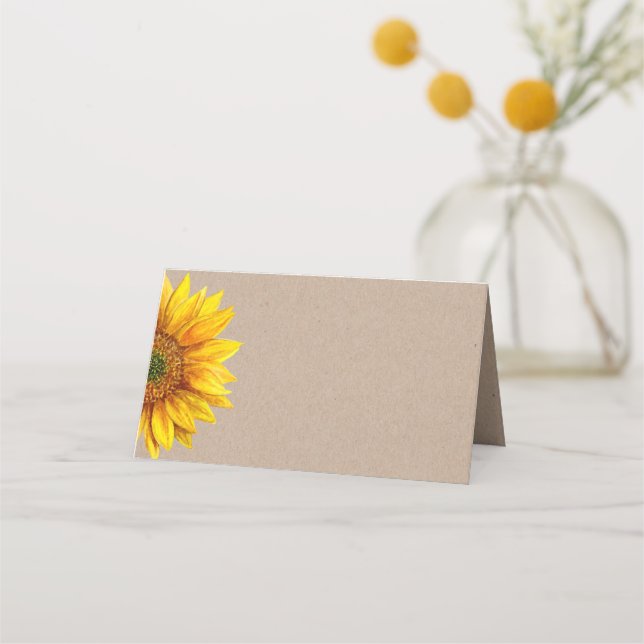 Solfjäder. Rustik blomsterbröllop. Lantlig blomma Placeringskort (Framsida)