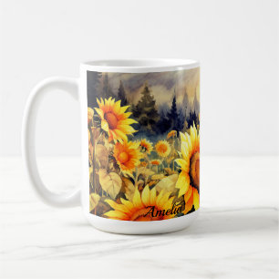 Solfjäder Sommar Gul Akvarell Anpassat Namn Kaffemugg