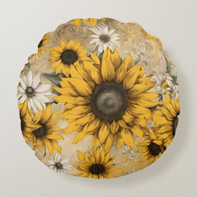 Solfjäderblomma Rund Kudde (Framsidan)