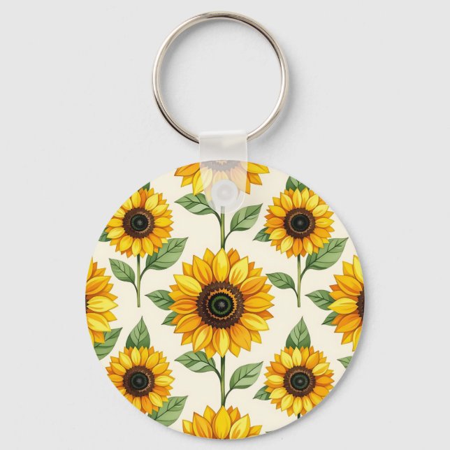 Solfjäderblomma Sömlöst Mönster Ljust Gult Nyckelring (Framsida)