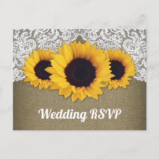 Solfjäderbröllop svarskort med linnebakgrund och s inbjudan vykort (Framsida)