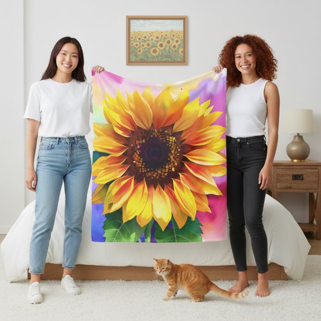 Solfjäderfilt för moderna hem med livfulla färger fleecefilt (Vibrant sunflower blanket!)