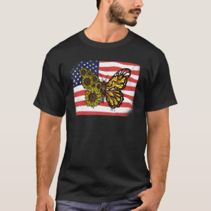 Solfjädermonarkfjärilar Patriotisk Amerikansk F T Shirt