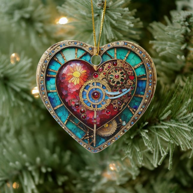 Solfjäderstained Glas Hjärta Steampunk Serie Julgransprydnad Keramik (Träd)