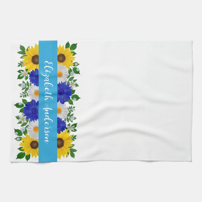Solfjälksblomma Daisy Blå Blommig Kökshandduk (Horisontell)
