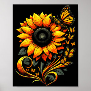 Solfjäril Blomma Natur Konst Poster