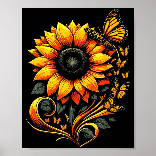 Solfjäril Blomma Natur Konst  Poster (Framsidan)