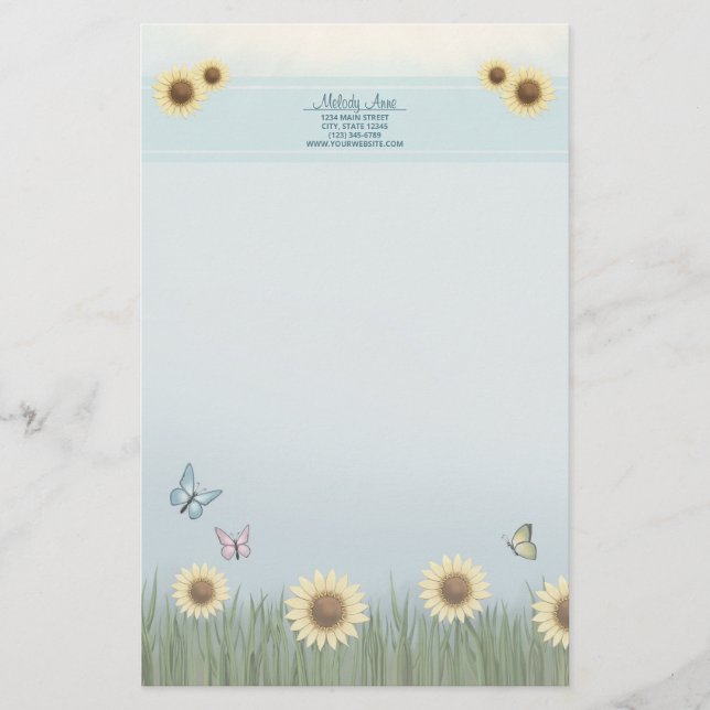 Solfjäril Blommig brevpapper (Framsida)
