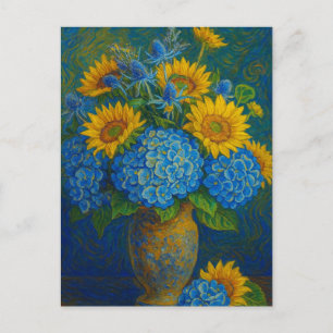 Solfjäril och Hydrangea vykort
