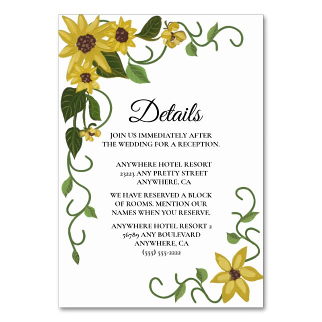 Solfjärilsgul Blommig Botanisk Handritad Olja Bordsnummer (Framsidan)