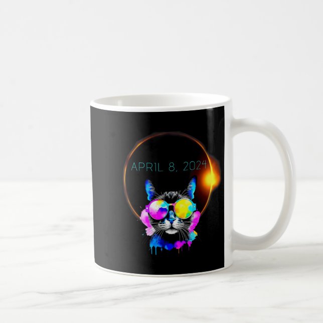 Solförmörkelse 2024 Katt som bär glas 8 april 2024 Kaffemugg (Höger)