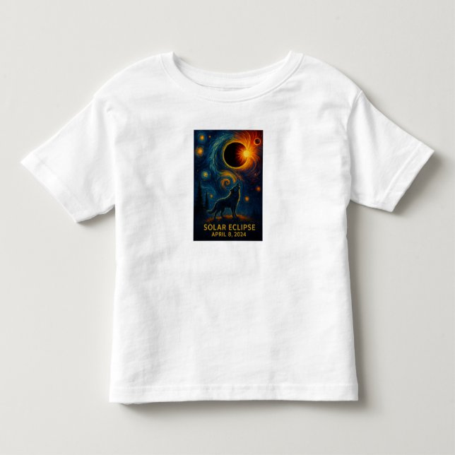 Solförmörkelse Varg Stjärnklar Natt Vildmark T Shirt (Framsida)