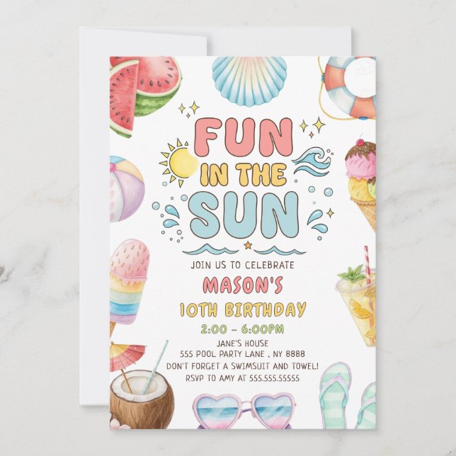 Solfylld Sommar Pool Födelsedagsfest  Inbjudningar (Framsida)